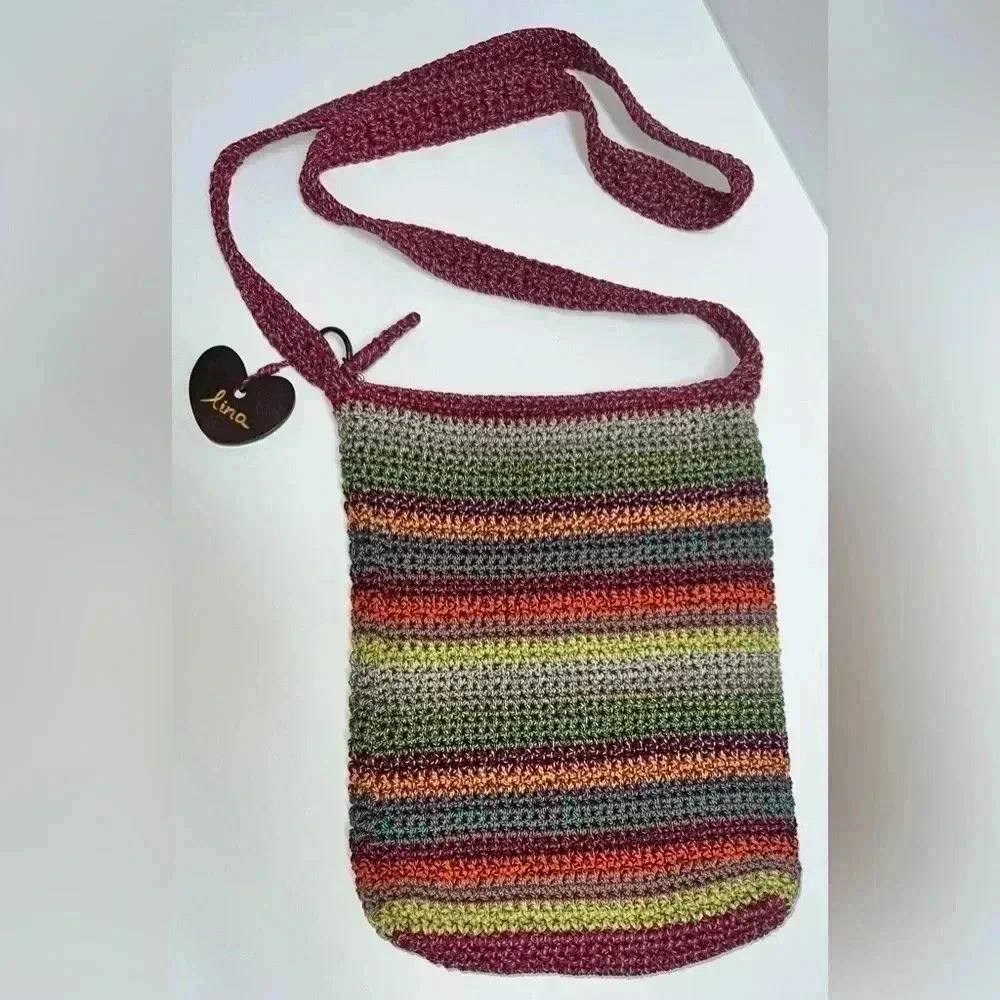 Lina Crossbody Hobo Crochet striped Rainbow purse - Picture 2 of 9